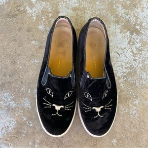 CHARLOTTE OLYMPIA kitten velvet slip on shoes